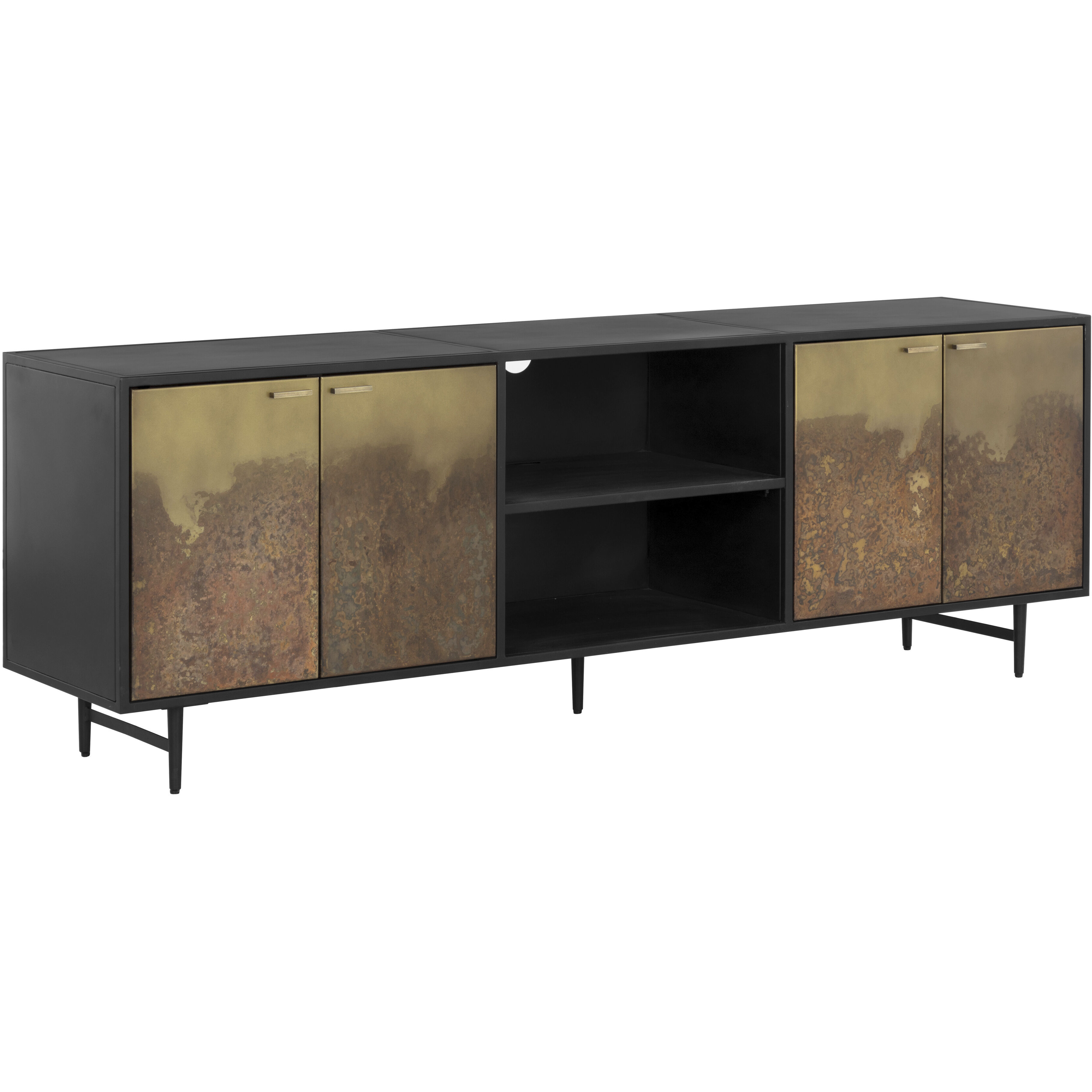 Auburn 72 inch Antique Brass / Black Media Console &amp; Cabinet
